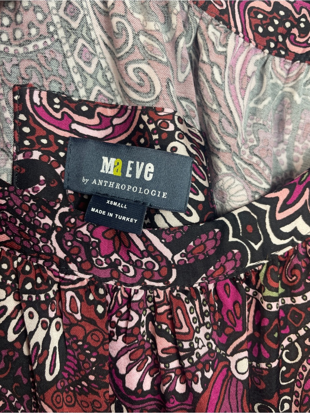 Maeve Anthropologie Maroon Paisley Maxi Dress XS Boho short Sleeve muumuu tiered - Picture 7 of 13